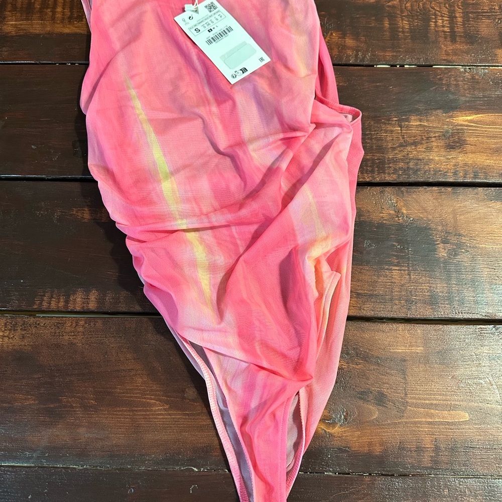 Pink and Yellow sheer body suit